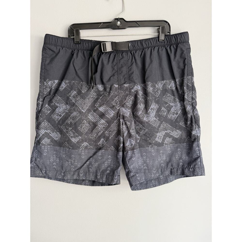 Columbia Mens Swim Trunks XL Black Gray Geometric Board Shorts Mesh Lined
